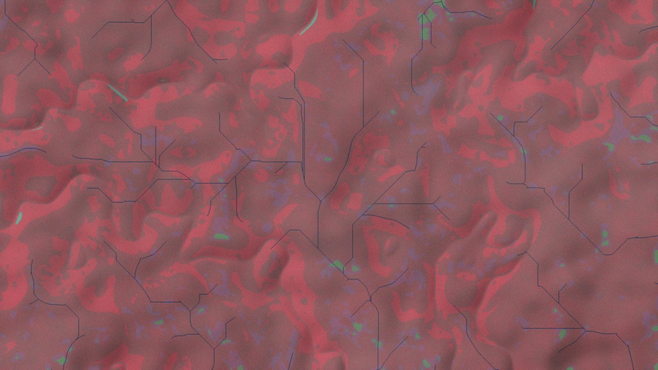 False-colour satellite composite in which vegetation appears red